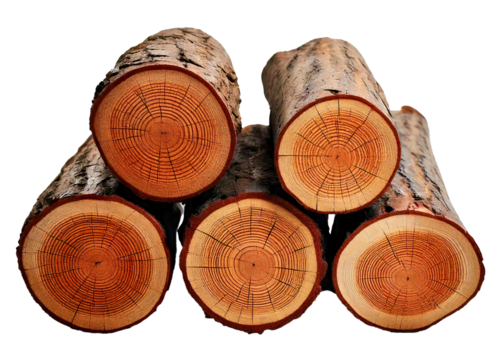 five Wooden logs isolated on transparent background 