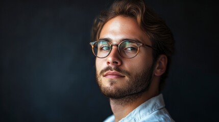 Obraz premium Confident Man with Glasses: Portrait of Thoughtfulness