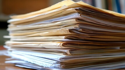 Old Documents Heap on Table: Tax Season Paperwork