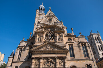 View of Saint Etienne du Mont church (1494 - 1624). It contains the shrine of St. Genevieve the patron saint of Paris. France.