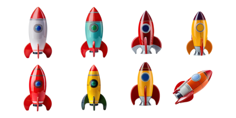 Colorful Rocket Designs on Transparent Background