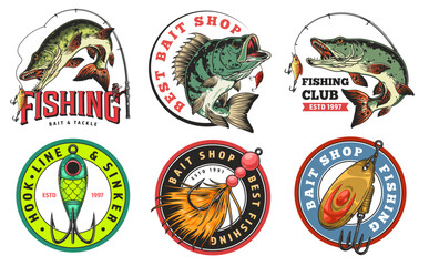 Creative fishing shop logos featuring aquatic life