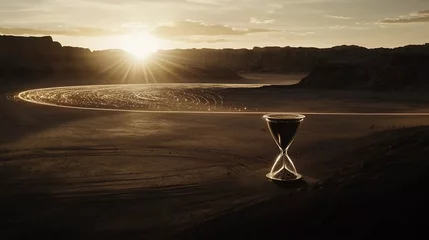 Fototapeten Hourglass reflects on time's relentless march across the desert landscape © samback