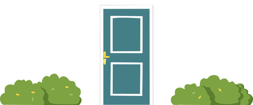 porte d&rsquo;entr&eacute;e avec des buissons devant 