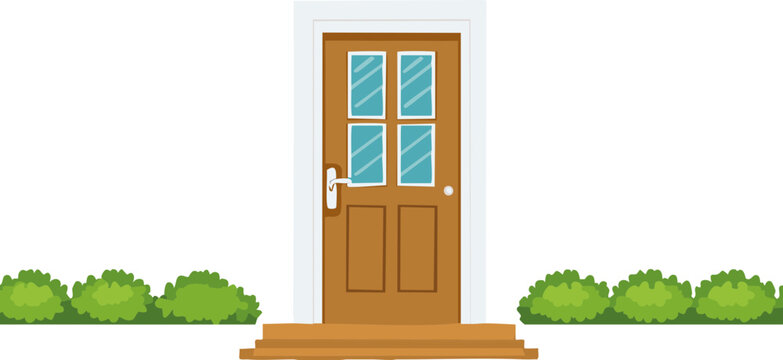 Entr&eacute;e de maison avec des buisson 