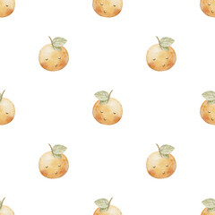 Watercolor pattern tangerine, orange, mandarin funny fruits cute eyes. Seamless summer print. Hand-drawn illustrations, on white background for children's textiles fabrics clothes, wallpapers children