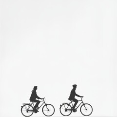 Obraz premium Silhouetted cyclists riding bicycles. Couple enjoying a bike ride.