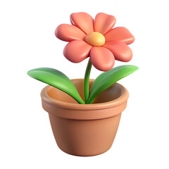 Obraz premium Red flower in pot. 3d rendering isolated on white background. Cartoon plastic style icon