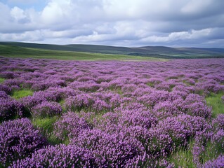 Obraz premium A sprawling field of heather in full bloom