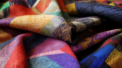 Fototapeta premium Detailed Shot of Colorful Geometric Textile Patterns, Artful Design