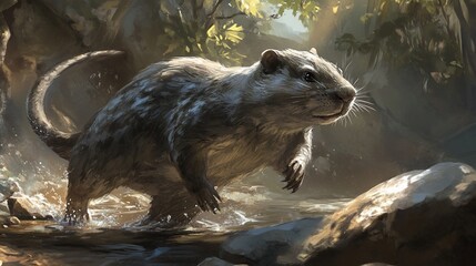 Rodent running stream jungle background illustration