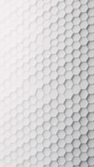 A striking 3D futuristic honeycomb mosaic design featuring intricate geometrical details and a white-hexagonal grid on an abstract white wallpaper