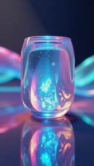 Striking abstract 3D render of iridescent neon-vibrant gradients on a light-emitting glass textured backdrop suitable as a wallpaper or cover