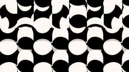 モノクロの四角形と円が織りなすリズミカルな幾何学模様