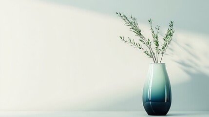 Elegant Blue Vase with Green Plants in Minimalist Style