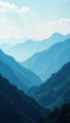 Fototapeta premium Gradated blues with blurry foggy landscape featuring misty mountains and distant clouds , fog, landscape, atmospheric