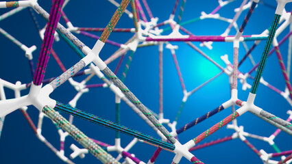 Vibrant Molecular Network: A Colorful Structure Against a Blue Canvas