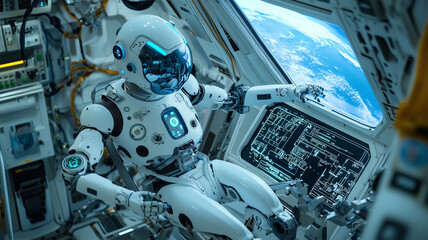 宇宙ステーションで作業を行うヒューマノイドロボットの無重力テスト