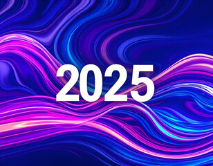 Happy New Year 2025. Abstract colorful wave background. Vector illustration.
