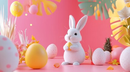 Easter celebration with bunny and eggs festive background colorful scene