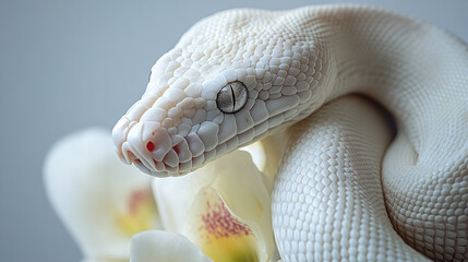 Fototapeta premium White albino python snake isolated on white background , animal.
