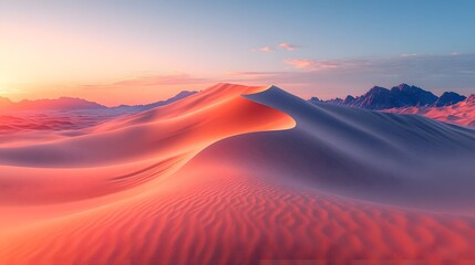 Naklejka premium Serene Desert Dunes in Pastel Tones at Twilight Conveying Timeless Tranquility