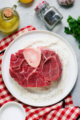 Raw cut of osso bucco prepared for cooking.style hugge.