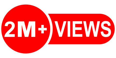 2 million Plus Views Celebration Sign Symbol, Icon Badge, Vector Illustration