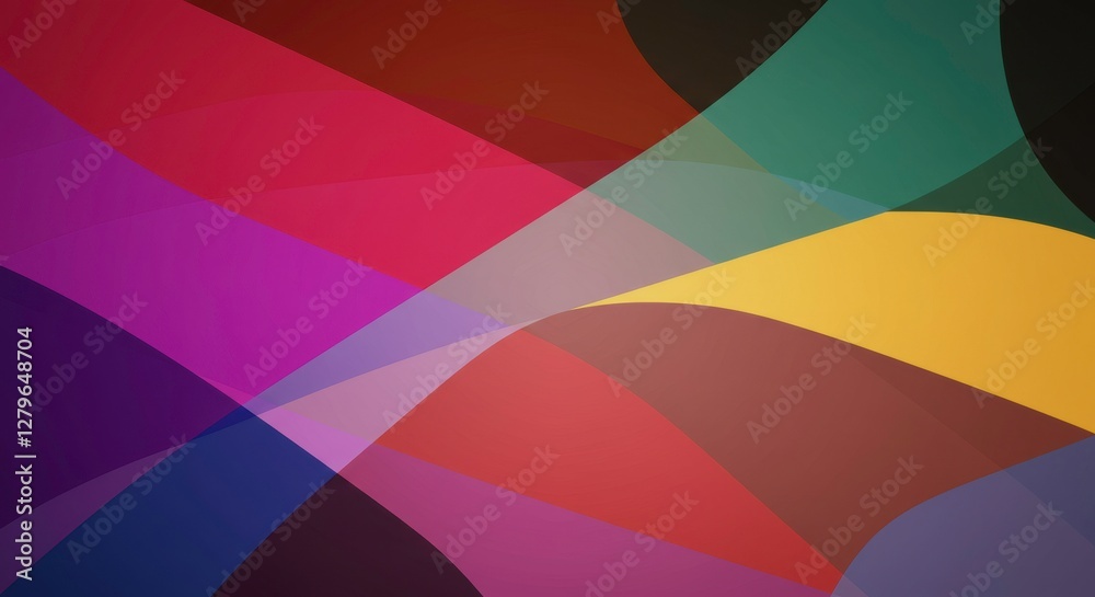 Poster color symphony: abstract design of overlapping colorful curved shapes, creating a dynamic and visual