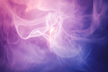 Obraz premium A delicate abstract composition of swirling smoke in shades of purple and pink, with a soft, glowing light emanating from the center.