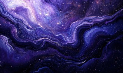 Fototapeta premium Abstract cosmic composition featuring radiant purple and blue light trails swirling across a starry background, creating a futuristic and mysterious vibe,