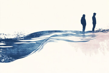A poignant illustration of a person standing near a river, watching the water flow with smooth, calming ripples, symbolizing emotional release and moving forward after loss.