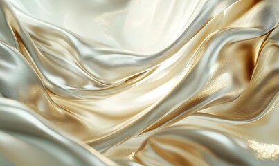 Obraz premium Abstract flowing ribbons of silver and gold liquid, gracefully curving with soft highlights for an elegant visual effect
