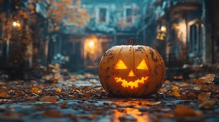 Haunted Skeleton Realm with Glowing Lanterns and Mysterious Streets Picture