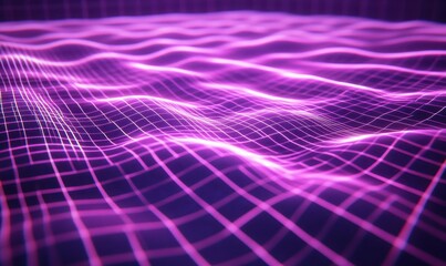 Abstract glowing pink and purple grid pattern forming undulating waves, illuminated softly for a futuristic motion effect