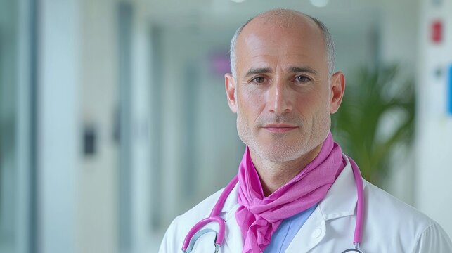 Serious Male Doctor In Hospital Corridor