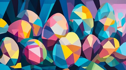 Easterthemed geometric composition with colorful fragmented eggs in 169 aspect ratio version 61