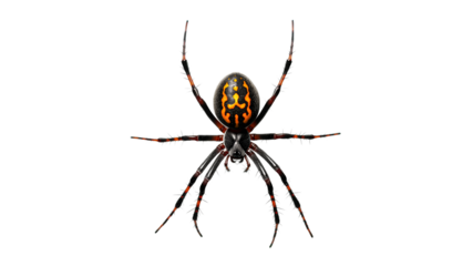 Black widow spider with striking orange markings