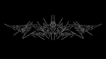 Neo Tribal Sigilism cyber gothic elements in abstract black and white. Perfect for tattoo designs, metal band logos, and dark artworks