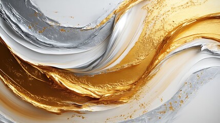Luxury Abstract Painting with Gold and Silver Metallic Texture Photo