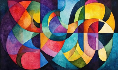 Colorful geometric abstract design showcasing vibrant shapes and patterns in harmony