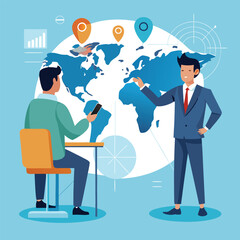 Naklejka premium Global Business Collaboration Meeting Vector Illustration. Global Business Collaboration Meeting Design.