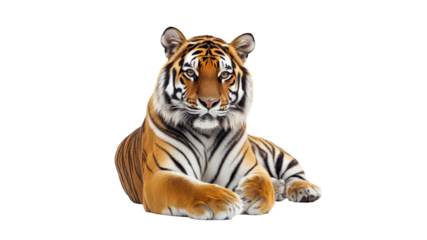 Majestic tiger resting on a white background