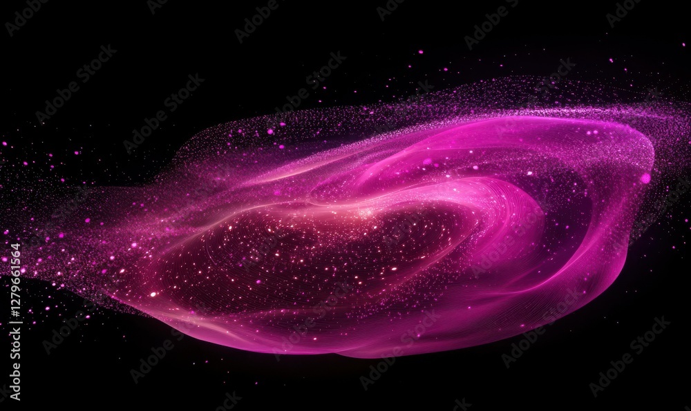 Wall mural cosmic abstract design with swirling purple and pink neon light, glowing particles creating a dynami