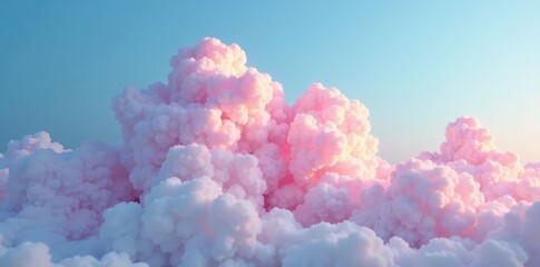 Soft pink hues merge with blue tones in a whimsical cloud formation, airy, blue