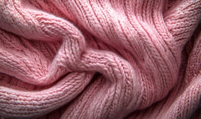 Soft pink knitted wool fabric texture background creating a cozy and warm atmosphere