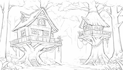 Obraz premium Tree houses in the forest