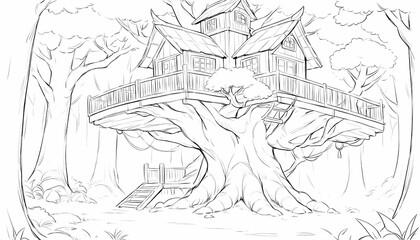 Naklejka premium Tree house in the forest