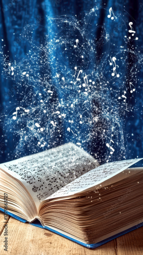 Aufkleber Harmony Emanates From a Book With Minimalist Notes and Gentle Abstract Waveforms