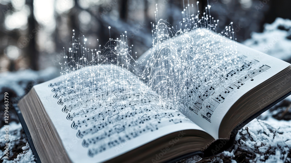 Aufkleber harmony of sound and vision unfolds within the pages of a book blending music and abstract artistry